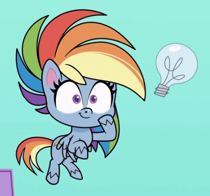 Size: 429x400 | Tagged: safe, derpibooru import, rainbow dash, pegasus, badge of shame, my little pony: pony life, spoiler:pony life s01e10, cute, dashabetes, flying, idea, image, jpeg