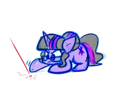 Size: 1166x791 | Tagged: safe, artist:zutcha, derpibooru import, sci-twi, twilight sparkle, ponified, pony, unicorn, equestria girls, behaving like a cat, equestria girls ponified, female, furrowed brow, image, laser pointer, mare, offscreen character, png, pony pet, simple background, sketch, solo, twilight cat, unicorn sci-twi, white background