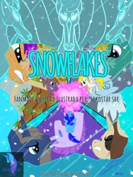 Size: 1920x2560 | Tagged: safe, artist:sokostar shr, derpibooru import, oc, earth pony, pegasus, pony, unicorn, windigo, blizzard, comic, cud cloud, hearth's warming eve, horn precision, ice, image, pale cloud, png, pointed quartz, snow, snowball, snowball cold, snowfall, snowflake, soil fertility, spanish, spanish text, steel cold