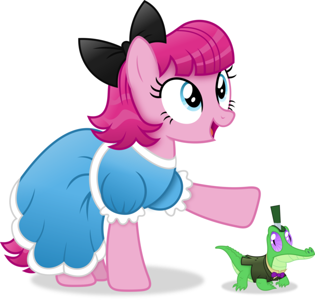 Size: 4247x4043 | Tagged: safe, artist:anime-equestria, derpibooru import, gummy, pinkie pie, earth pony, pony, alternate hairstyle, bow, bowtie, clothes, dress, female, happy, hat, image, mare, png, simple background, transparent background, tuxedo, vector