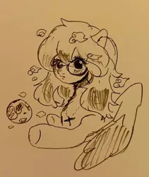 Size: 624x738 | Tagged: safe, derpibooru import, oc, oc:altersmay earth, ponified, pegasus, pony, bust, female, glasses, image, irl, jewelry, jpeg, moon, necklace, older altersmay earth, photo, planet ponies, sketch, solo, wings
