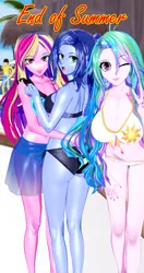Size: 2160x4096 | Tagged: suggestive, artist:princerex, derpibooru import, princess cadance, princess celestia, princess luna, oc, oc:rex caliber, alicorn, equestria girls, 3d, abs, ass, beach, belly button, big breasts, bikini, breasts, busty princess celestia, butt, cleavage, clothes, dean cadance, female, image, koikatsu, looking at you, looking back, looking back at you, male, one eye closed, palm tree, peace sign, png, principal celestia, royal sisters, siblings, sisters, smiling, swimsuit, tongue out, tree, vice principal luna, wink, winking at you