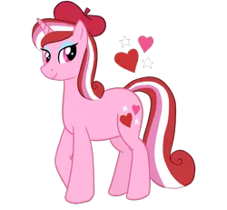 Size: 1300x1200 | Tagged: safe, artist:labyrinthine, derpibooru import, oc, oc:februray, unicorn, beret, blue eyeshadow, eyeshadow, hat, image, makeup, month ponies, pink eyes, png, red mane, simple background, transparent background