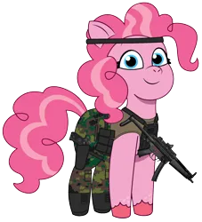 Size: 1592x1753 | Tagged: safe, artist:edy_january, artist:prixy05, derpibooru import, edit, vector edit, pinkie pie, earth pony, pony, g5, my little pony: tell your tale, armor, belt heat, beretta, beretta m9, body armor, call of duty, call of duty: modern warfare 2, clothes, gun, handgun, image, looking at you, m9, military, military pony, military uniform, mp5, pistol, png, shirt, simple background, smiling, smiling at you, soldier, soldier pony, solo, special forces, submachinegun, tanktop, task forces 141, transparent background, uniform, united states, vector, vest, weapon
