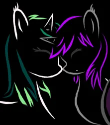Size: 400x453 | Tagged: safe, artist:electric motor, derpibooru import, oc, oc:annie, oc:sally, unofficial characters only, alicorn, bat pony, hybrid, unicorn, black background, fangs, female, image, png, shipping, siblings, simple background, sisters, wings