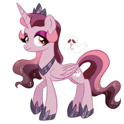 Size: 2000x2000 | Tagged: safe, artist:shebasoda, derpibooru import, oc, oc:princess euthanasia, unofficial characters only, alicorn, ghost, pony, undead, alicorn oc, colored pupils, crown, ethereal mane, ethereal tail, eyeshadow, female, folded wings, gradient mane, gradient tail, hoof shoes, horn, image, jewelry, lidded eyes, makeup, mare, peytral, png, raised hoof, red eyes, regalia, simple background, slim, smiling, solo, sparkly mane, sparkly tail, tail, thin, tiara, transparent background, walking, wings