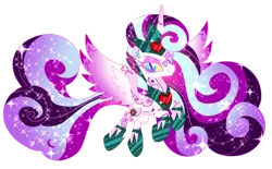 Size: 1280x794 | Tagged: safe, artist:shebasoda, derpibooru import, princess flurry heart, alicorn, pony, body markings, coat markings, colored eartips, colored eyelashes, colored pupils, colored sclera, colored wings, crown, ethereal mane, ethereal tail, eyeshadow, facial markings, flying, gradient mane, gradient tail, gradient wings, hoof shoes, image, jewelry, lidded eyes, long mane, long tail, looking at you, makeup, nightmarified, older, older flurry heart, peytral, png, princess shoes, regalia, simple background, slim, slit pupils, smiling, smiling at you, socks (coat marking), solo, sparkly mane, sparkly tail, spread wings, starry mane, starry tail, tail, thin, transparent background, wings, yellow sclera