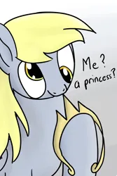 Size: 2000x3000 | Tagged: safe, artist:valeidem, derpibooru import, derpy hooves, pegasus, pony, crown, cute, derp, derpabetes, female, image, jewelry, mare, png, princess derpy, regalia, simple background, smiling, solo, thinking