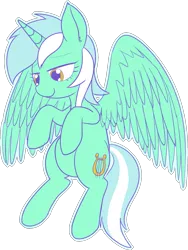 Size: 1073x1429 | Tagged: safe, artist:mcsadat, derpibooru import, lyra heartstrings, alicorn, pony, ask lyra pony, alicornified, image, lyracorn, png, race swap, simple background, smiling, solo, spread wings, transparent background, wings