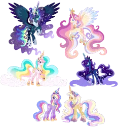 Size: 1280x1362 | Tagged: safe, artist:shebasoda, derpibooru import, princess celestia, princess gold lily, princess luna, princess sterling, oc, oc:king titan, oc:queen aurelia, unofficial characters only, alicorn, pony, alicorn oc, armor, blue eyes, body markings, body scar, closed mouth, coat markings, colored eyelashes, colored pupils, colored wings, countershading, crown, ear piercing, earring, ethereal hair, ethereal mane, ethereal tail, eye scar, eyeshadow, facial markings, facial scar, father and child, father and daughter, female, flower, flower in hair, flying, frown, golden eyes, gradient horn, gradient legs, gradient mane, gradient tail, gradient wings, group, hoof shoes, horn, horn jewelry, horn ring, image, jewelry, leg scar, lidded eyes, long mane, long tail, looking back, looking down, makeup, male, male alicorn, male alicorn oc, mare, mother and child, mother and daughter, mother and son, multicolored wings, neck scar, nose scar, pale belly, peytral, piercing, png, purple eyes, regalia, ring, scar, sextet, shooting star, simple background, smiling, socks (coat marking), solo, sparkly mane, sparkly tail, spread wings, stallion, star (coat marking), starry mane, starry tail, tail, teal eyes, transparent background, wing armor, wings, yellow eyes