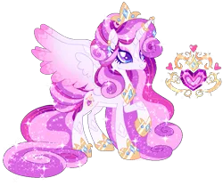 Size: 905x758 | Tagged: safe, artist:shebasoda, derpibooru import, oc, oc:princess glorious, unofficial characters only, alicorn, pony, alicorn oc, body markings, coat markings, colored pupils, colored wings, crown, ear piercing, earring, eyeshadow, facial markings, female, fusion, fusion:princess cadance, fusion:rarity, girly, gradient mane, gradient tail, gradient wings, hoof shoes, horn, horn jewelry, horn ring, image, jewelry, kin fusion, kinsona, lidded eyes, looking up, makeup, mare, pale belly, peytral, piercing, pink, png, raised hoof, regalia, ring, simple background, smiling, socks (coat marking), solo, sparkly mane, sparkly tail, spread wings, standing, star (coat marking), tail, tiara, transparent background, wings