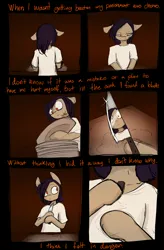 Size: 4600x7016 | Tagged: semi-grimdark, artist:tenenbris, derpibooru import, oc, oc:alma, comic:things change, image, knife, png