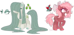 Size: 943x452 | Tagged: safe, artist:shebasoda, derpibooru import, oc, oc:olivine 'olive' pie, oc:rubellite 'ruby' pie, unofficial characters only, earth pony, pony, blaze (coat marking), blind eye, body markings, bow, coat markings, colored eyelashes, colored hooves, colored pupils, cyan eyes, dirty, duo, earth pony oc, eye scar, eyeshadow, facial markings, facial scar, female, grin, hair bow, hair over eyes, image, lidded eyes, long mane, long tail, looking up, makeup, mare, messy hair, messy mane, messy tail, olive, pale belly, parent:cloudy quartz, parent:igneous rock pie, parents:igneousquartz, pink eyes, png, raised hoof, ruby, scar, scuff mark, siblings, simple background, sisters, smiling, socks (coat marking), standing, tail, transparent background