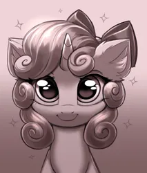 Size: 3206x3762 | Tagged: safe, artist:confetticakez, derpibooru import, oc, unofficial characters only, pony, unicorn, bow, cute, female, filly, foal, gradient background, hair bow, image, jpeg, looking at you, monochrome, smiling, smiling at you, sparkles