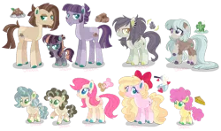 Size: 1280x759 | Tagged: safe, artist:shebasoda, derpibooru import, li'l cheese, oc, oc:ametrine 'mineral' pie, oc:basalt meringue pie, oc:buttercream pie, oc:honey bunny pie, oc:mossy pebble pie, oc:mud pie, oc:sedimentary stone pie, oc:shale sandwich, oc:slate sandwich, earth pony, pegasus, pony, the last problem, bald face, blaze (coat marking), body freckles, body markings, bow, brother and sister, brothers, closed mouth, coat markings, colored eartips, colored eyelashes, colored hooves, colored pupils, colt, cousins, dirt, ear freckles, ear piercing, earring, earth pony oc, eyeshadow, facial markings, female, filly, floppy ears, foal, folded wings, freckles, frown, green eyes, grin, hair bow, image, jewelry, leg freckles, lidded eyes, lightly watermarked, long tail, looking at you, magical gay spawn, magical lesbian spawn, makeup, male, next generation, offspring, pale belly, parent:cheese sandwich, parent:fluttershy, parent:limestone pie, parent:marble pie, parent:maud pie, parent:mud briar, parent:octavio pie, parent:pinkie pie, parent:trouble shoes, parent:troubleshoes clyde, parent:zephyr breeze, parents:cheesavio, parents:flutterpie, parents:limebreeze, parents:marbleshoes, parents:maudbriar, pegasus oc, piercing, png, ponytail, raised hoof, rock, siblings, sideburns, simple background, sisters, smiling, socks (coat marking), stallion, standing, tail, teal eyes, transparent background, twins, watermark, wings, yellow eyes