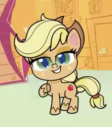 Size: 262x297 | Tagged: safe, derpibooru import, screencap, applejack, my little pony: pony life, princess probz, spoiler:pony life s01e01, adorable face, breaking the fourth wall, cropped, cute, female, hat, image, jackabetes, jpeg
