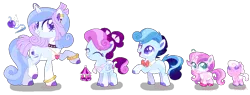 Size: 1108x420 | Tagged: safe, artist:shebasoda, derpibooru import, oc, oc:charming belle, oc:darling belle, oc:glass slipper, oc:sapphire lace, oc:shiny pearl, unofficial characters only, earth pony, pegasus, pony, unicorn, baby, baby pony, beauty mark, bow, bowtie, bracelet, brother and sister, choker, clothes, coat markings, colored eartips, colored eyelashes, colored hooves, colored pupils, colt, cousins, cyan eyes, diaper, ear piercing, earring, earth pony oc, eyes closed, eyeshadow, female, filly, five year old, foal, gradient mane, gradient tail, grin, group, hair bow, horn, image, jewelry, looking back, magical lesbian spawn, makeup, male, mare, necklace, offspring, pale belly, parent:diamond tiara, parent:kerfuffle, parent:rarity, parent:sweetie belle, parents:diamondbelle, parents:rarifuffle, pegasus oc, piercing, pigtails, png, purple eyes, quintet, raised leg, shoes, siblings, simple background, sisters, smiling, socks (coat marking), standing, standing on two hooves, tail, toddler, transparent background, turned head, twins, unicorn oc, wings