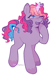 Size: 910x1295 | Tagged: safe, derpibooru import, lily lightly, pony, unicorn, g3, curly hair, curly mane, glow, glowing horn, horn, image, multicolored hair, multicolored mane, multicolored tail, one eye closed, one eye open, png, purple, tail