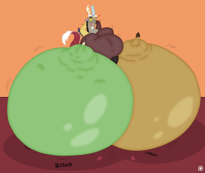 Size: 1280x1083 | Tagged: questionable, artist:jacalope, artist:necrofeline, discord, anthro, draconequus, asscord, bouncing, bouncing butt, butt, butt bouncing, chubby, dummy thicc, fat, fatcord, horn, huge butt, image, impossibly large butt, impossibly large hips, jpeg, large butt, looking at you, patreon, patreon logo, tail, watermark, wide hips