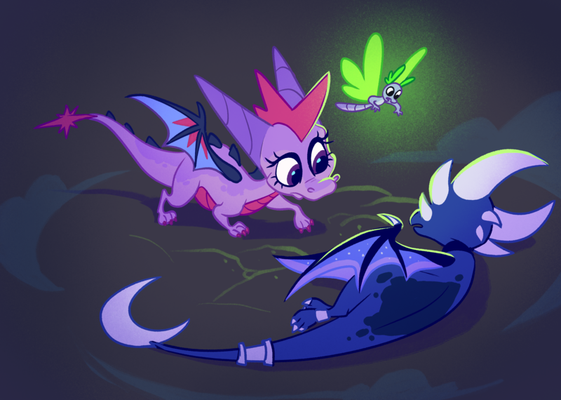 Size: 3579x2551 | Tagged: safe, artist:janegumball, derpibooru import, princess luna, spike, twilight sparkle, dragon, dragonfly, insect, crossover, dragoness, dragonified, female, image, male, passed out, png, species swap, spyro the dragon (series), trio