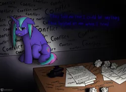 Size: 2600x1900 | Tagged: safe, artist:passionpanther, derpibooru import, writing desk, oc, pony, unicorn, anxiety, atychipobia, crying, image, paper, png, solo, song reference