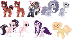 Size: 1208x662 | Tagged: safe, artist:edgeyboiss, derpibooru import, oc, unofficial characters only, dracony, earth pony, hybrid, pegasus, pony, unicorn, bald, base used, chest fluff, coat markings, colored hooves, curved horn, earth pony oc, facial markings, female, freckles, grin, horn, horns, image, interspecies offspring, lidded eyes, mare, obtrusive watermark, offspring, open mouth, pale belly, parent:applejack, parent:big macintosh, parent:caramel, parent:cheese sandwich, parent:flash sentry, parent:fluttershy, parent:pinkie pie, parent:rainbow dash, parent:rarity, parent:soarin', parent:spike, parent:twilight sparkle, parents:carajack, parents:cheesepie, parents:flashlight, parents:fluttermac, parents:soarindash, parents:sparity, pegasus oc, png, raised hoof, simple background, smiling, snip (coat marking), socks (coat marking), star (coat marking), transparent background, unicorn oc, unshorn fetlocks, watermark, wings