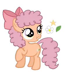 Size: 599x638 | Tagged: safe, artist:labyrinthine, derpibooru import, oc, oc:april, unofficial characters only, earth pony, base used, bow, curly mane, hair bow, image, kids, month ponies, pink mane, png, purple eyes, solo, yellow eyes