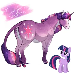Size: 1280x1280 | Tagged: safe, artist:neighbaby, derpibooru import, twilight sparkle, classical unicorn, horse, pony, unicorn, alternate design, butt, cloven hooves, female, headcanon in the description, hoers, horn, image, leonine tail, looking at you, looking back, looking back at you, mare, name, plot, png, simple background, smiling, smiling at you, solo, twibutt, twitterina design, unicorn twilight, unshorn fetlocks, white background