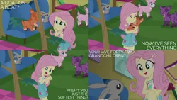 Size: 2000x1125 | Tagged: safe, derpibooru import, edit, edited screencap, editor:quoterific, screencap, fluttershy, goat, rabbit, equestria girls, equestria girls series, spring breakdown, spoiler:eqg series (season 2), animal, image, png