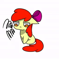 Size: 680x680 | Tagged: safe, artist:루티노, derpibooru import, apple bloom, earth pony, pony, female, filly, foal, image, jpeg, looking down, pouting, simple background, sitting, solo, white background
