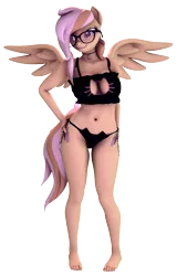 Size: 1069x1668 | Tagged: suggestive, artist:ivoryquest, derpibooru import, oc, oc:ivoryquest, unofficial characters only, anthro, 3d, breasts, cat lingerie, clothes, feet, female, image, lingerie, png, simple background, solo, solo female, transparent background