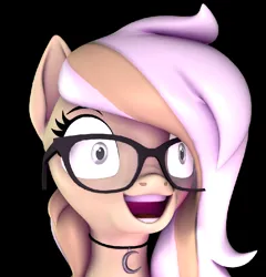 Size: 812x847 | Tagged: safe, artist:ivoryquest, derpibooru import, oc, oc:ivoryquest, pony, 3d, black background, female, glasses, image, laughing, mare, png, simple background, solo