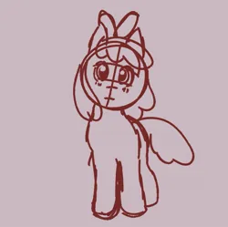 Size: 1275x1269 | Tagged: safe, artist:transhota, derpibooru import, apple bloom, earth pony, pony, brown background, female, filly, foal, image, jpeg, looking at you, simple background, sketch, solo