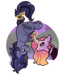 Size: 756x872 | Tagged: safe, artist:queerhorses, derpibooru import, oc, oc:newsworthy, oc:soleil, unofficial characters only, changepony, hybrid, pegasus, pony, female, image, magic, magical lesbian spawn, offspring, parent:princess celestia, parent:queen chrysalis, parents:chryslestia, png