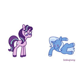 Size: 1000x826 | Tagged: safe, artist:bishopony, derpibooru import, starlight glimmer, trixie, pony, unicorn, animated, breakdancing, duo, female, gif, image, mare, no pupils, signature, silly, simple background, white background
