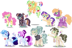 Size: 1280x867 | Tagged: safe, artist:shebasoda, derpibooru import, li'l cheese, little mac, oc, oc:ametrine 'mineral' pie, oc:charming belle, oc:darling belle, oc:ginger gold, oc:morning twinkle, oc:shale sandwich, oc:slate sandwich, unofficial characters only, earth pony, pegasus, pony, unicorn, the last problem, apron, body freckles, body markings, bow, bowtie, brother and sister, brothers, clothes, coat markings, colored eartips, colored horn, colored wings, colored wingtips, cousins, cyan eyes, ear freckles, ear piercing, earring, earth pony oc, eyeshadow, facial markings, female, flying, folded wings, freckles, frown, gradient mane, gradient tail, green eyes, grin, hair bow, hair bun, headcanon, horn, image, jewelry, leg freckles, lidded eyes, lightly watermarked, looking at you, looking down, looking up, magical gay spawn, magical lesbian spawn, makeup, male, mare, multicolored horn, necktie, next generation, offspring, older li'l cheese, older little mac, pale belly, parent:applejack, parent:big macintosh, parent:cheese sandwich, parent:flash sentry, parent:fluttershy, parent:kerfuffle, parent:maud pie, parent:mud briar, parent:octavio pie, parent:pinkie pie, parent:rainbow dash, parent:rarity, parent:sugar belle, parent:sunset shimmer, parents:appledash, parents:cheesavio, parents:flashimmer, parents:flutterpie, parents:maudbriar, parents:rarifuffle, parents:sugarmac, pegasus oc, piercing, png, ponytail, purple eyes, raised hoof, red eyes, siblings, simple background, smiling, socks (coat marking), spread wings, stallion, standing, tail, tail bow, transparent background, twins, unamused, unicorn oc, unshorn fetlocks, walking, watermark, wings