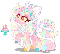 Size: 513x460 | Tagged: safe, artist:shebasoda, derpibooru import, oc, oc:birthday cake, unofficial characters only, pony, unicorn, big eyelashes, body markings, bow, closed mouth, clothes, coat markings, colored eartips, colored eyelashes, colored pupils, eyeshadow, facial markings, female, food, freckles, girly, golden eyes, hair bow, hair ribbon, horn, image, lidded eyes, looking up, makeup, mare, neck bow, pale belly, png, raised hoof, ribbon, simple background, smiling, socks, solo, sprinkles, standing, star (coat marking), tail, tail bow, transparent background, unicorn oc, yellow eyes