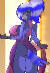Size: 2900x4244 | Tagged: questionable, artist:queenkittyok, derpibooru import, oc, anthro, gryphon, clothes, dress, image, png, solo