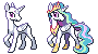 Size: 90x50 | Tagged: safe, artist:bananamantis, derpibooru import, princess celestia, oc, alicorn, pony, alicorn oc, base, base used, clothes, crown, ethereal mane, ethereal tail, female, horn, image, jewelry, mare, peytral, pixel art, png, raised hoof, regalia, shoes, simple background, smiling, tail, transparent background, wings