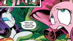 Size: 610x343 | Tagged: safe, artist:andypriceart, derpibooru import, idw, pinkie pie, rainbow dash, rarity, earth pony, pony, unicorn, the return of queen chrysalis, spoiler:comic, spoiler:comic01, cropped, disgusted, female, hairstyle, horn, image, mare, official comic, pink hair, pink mane, png, purple hair, purple mane, rarity being rarity, rarity hair