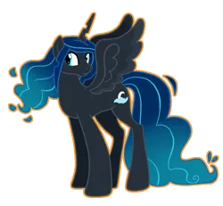 Size: 1480x1366 | Tagged: safe, artist:queertrixie, derpibooru import, oc, oc:moon river, unofficial characters only, alicorn, changeling, pony, derpibooru exclusive, female, flowing mane, image, mare, next generation, outline, parent:princess luna, parent:queen chrysalis, png, simple background, solo, transparent background