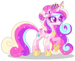 Size: 709x571 | Tagged: safe, artist:shebasoda, derpibooru import, princess cadance, oc, oc:princess mi amore, alicorn, pony, body markings, closed mouth, coat markings, colored eyelashes, colored horn, colored pupils, colored wings, crown, facial markings, female, folded wings, hair bun, horn, horn jewelry, horn ring, image, jewelry, kinsona, lidded eyes, looking up, mare, multicolored horn, multicolored wings, peytral, png, purple eyes, raised hoof, regalia, ring, simple background, smiling, socks (coat marking), solo, sparkly mane, sparkly tail, standing, tail, tiara, transparent background, wings