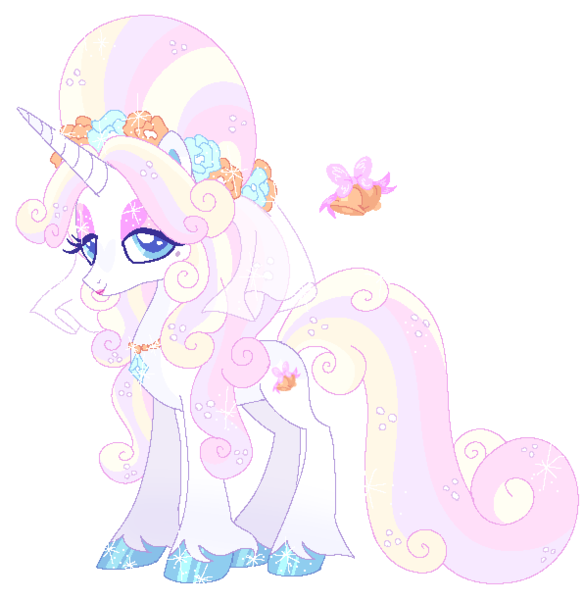 Size: 596x612 | Tagged: safe, derpibooru import, oc, oc:wedding bells, unofficial characters only, pony, unicorn, beauty mark, beehive hairdo, blue eyes, closed mouth, colored eyelashes, colored hooves, colored pupils, eyeshadow, female, floral head wreath, flower, girly, hair bun, hoof polish, horn, image, jewelry, lidded eyes, lipstick, looking at you, makeup, mare, necklace, png, simple background, smiling, solo, sparkly eyeshadow, sparkly hooves, sparkly mane, sparkly tail, standing, tail, transparent background, unicorn oc, unshorn fetlocks, veil, wedding veil