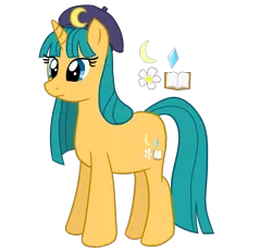 Size: 1300x1200 | Tagged: safe, artist:labyrinthine, derpibooru import, oc, oc:september, unofficial characters only, unicorn, beret, blue eyes, hat, image, month ponies, png, simple background, solo, turquoise mane