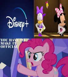 Size: 1920x2160 | Tagged: safe, derpibooru import, edit, pinkie pie, not asking for trouble, daisy duck, disney plus, image, minnie mouse, pinkius piecus, png, you have to make it official