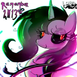 Size: 1024x1024 | Tagged: safe, artist:enderryy, oc, pony, unicorn, close-up, emo, female, image, ink, looking back, mare, nostalgia, png, question, simple background, smiling, solo, solo female, text