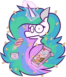 Size: 4167x4824 | Tagged: safe, artist:threetwotwo32232, derpibooru import, princess celestia, alicorn, pony, female, food, ice cream, image, looking at you, mare, messy mane, png, simple background, transparent background