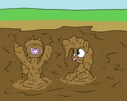 Size: 2000x1600 | Tagged: safe, artist:amateur-draw, derpibooru import, pinkie pie, twilight sparkle, twilight sparkle (alicorn), alicorn, pony, covered in mud, female, image, mare, mud, mud bath, mud play, mud pony, muddy, png, simple background, wet and messy