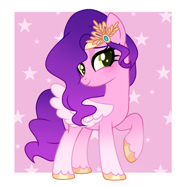 Size: 1080x1103 | Tagged: safe, artist:cstrawberrymilk, derpibooru import, pipp petals, pegasus, pony, g5, abstract background, g4, g5 to g4, generation leap, image, png, raised hoof, solo, starry background