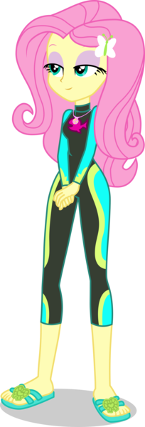 Size: 1360x4009 | Tagged: safe, artist:dustinwatsongkx, derpibooru import, fluttershy, human, equestria girls, equestria girls series, barefoot, clothes, feet, female, fluttershy's wetsuit, geode of fauna, image, lidded eyes, magical geodes, png, sandals, simple background, solo, swimsuit, transparent background, vector, wetsuit